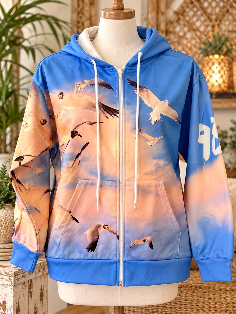 New Taylor Swift 1989 Seagull Sky Zip-Up Hoodie Size L Blue White 3D Print